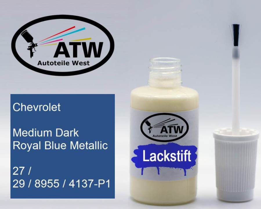 Chevrolet, Medium Dark Royal Blue Metallic, 27 / 29 / 8955 / 4137-P1: 20ml Lackstift, von ATW Autoteile West.